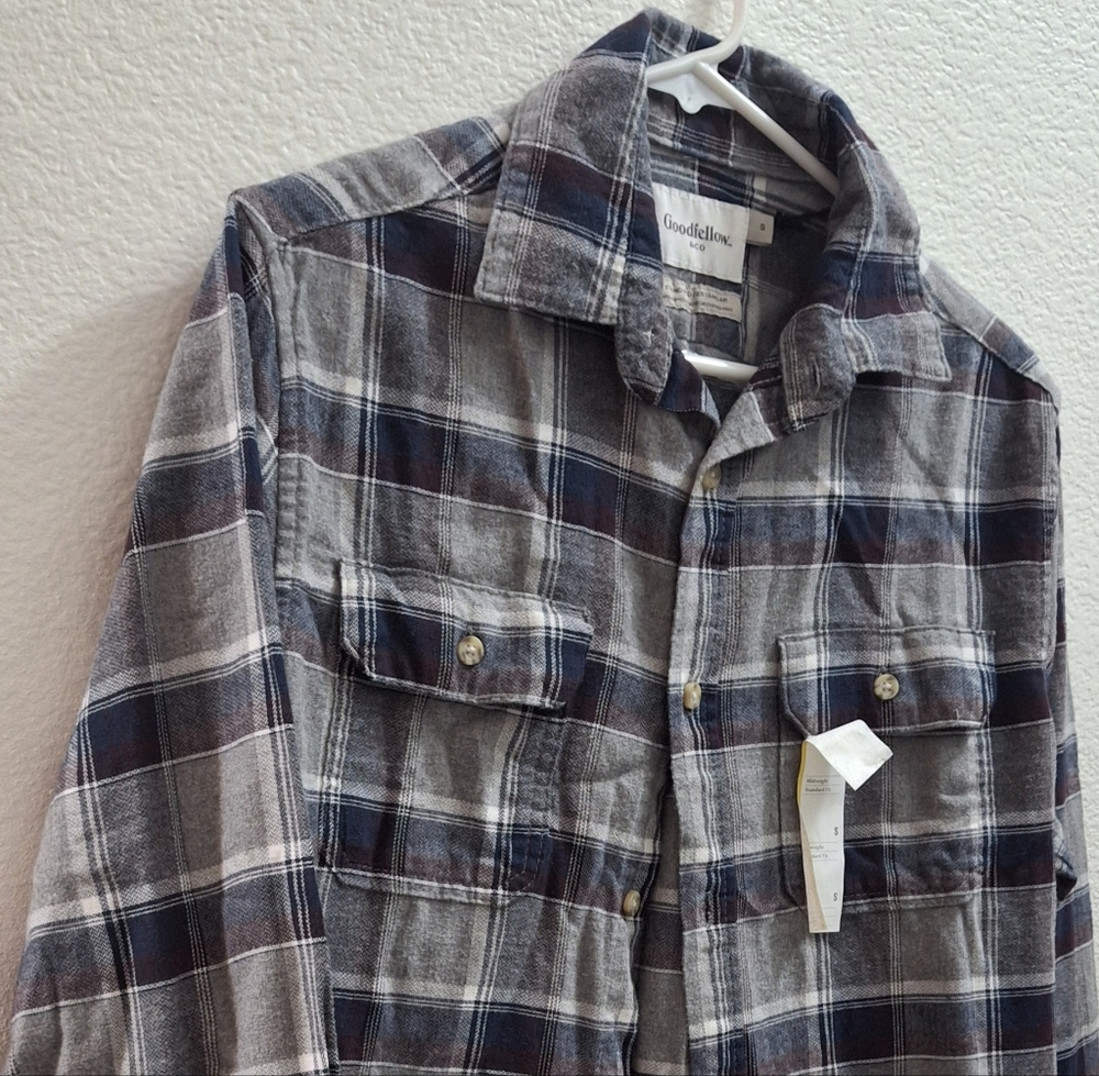Goodfellow & Co Men's Blue and Gray Plaid Shirt